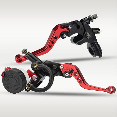 Leva della pompa della frizione e del freno per motocicletta con serbatoio del cilindro maestro idraulico e pistone universale CNC da 7/8''. (1/4)