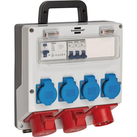 1 Répartiteur mural IP44, Boîtier plastique robuste, Interrupteur FI 30 mA, Prises CEE et 230 V, Industrie (1/5)