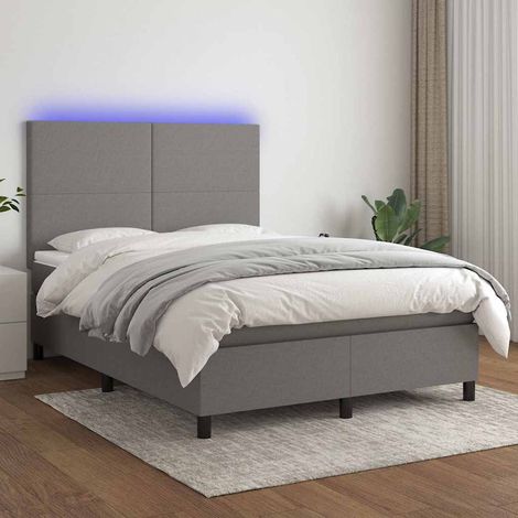 Cama box spring colchón y luces LED tela gris oscuro 140x200 cm (1/5)