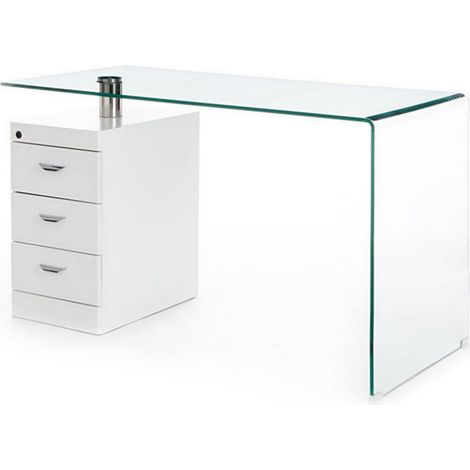 Scrivania con cassettiera in vetro trasparente cm H.75xL.125xP.65