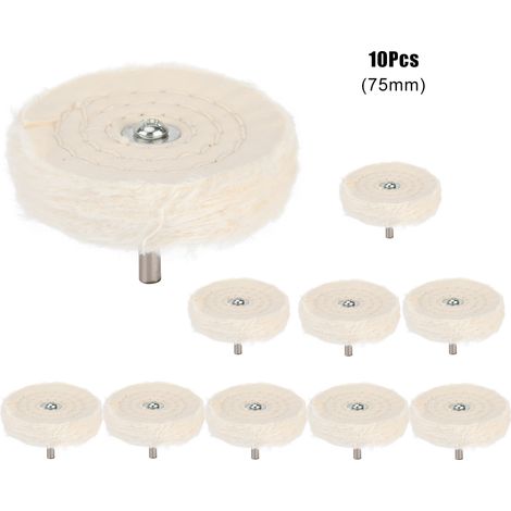Ortviai Roues de polissage en tissu coton T-type pour bijoux – 10 pièces, diamètre 75 mm, fixation 6 mm (1/5)