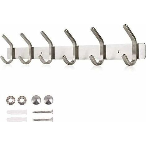 Dripex Stainless Steel Coat Hook Coat Hook Brushed Look Double Hook Max Load 30kg Hooks (Silver, 6 Hooks) (1/5)