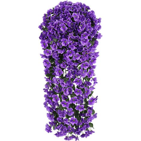 Deux bouquets de fleurs artificielles suspendues — fleurs artificielles violettes résistantes aux UV, décoration de jardin. (1/2)