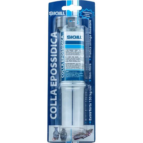SIGILL, Colla Epossidica, Adesivo Epossidico Bicomponente (A+B) Super Resistente fino a -40°C e +80°C, Resistente ad Acqua e Agenti Chimici, Trasparente e Rapido, Siringa da 25 ml (A+B) (1/5)