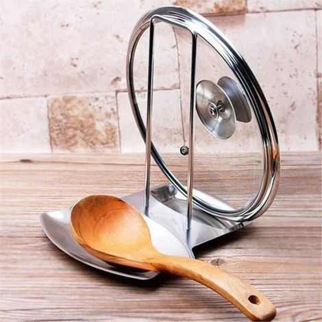 Supporto per coperchio - Acciaio inox - 19x16x19 cm - Design contemporaneo - Utensili da cucina (1/4)