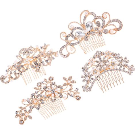 4-Piece Alloy Bridal Hair Comb Set (1/5)