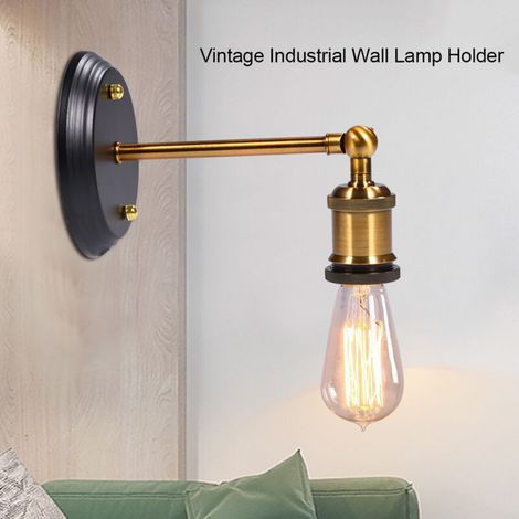Support de lampe mural vintage industriel E27 pour décor de maison, salon, chambre - Support mural à tête unique en fer plaqué
