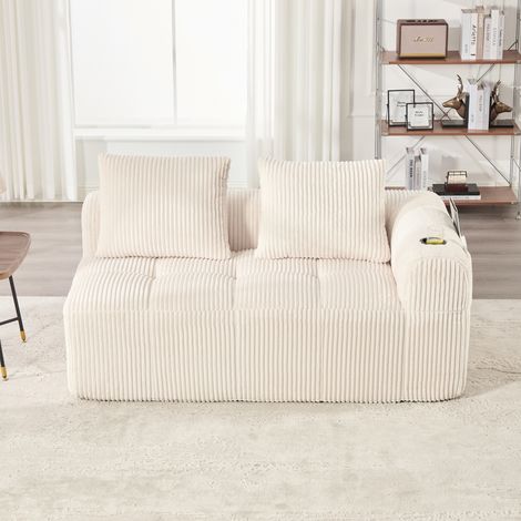 Canapé 2 places en velours côtelé 158 cm, coussins doux, poches latérales, porte-gobelets,Beige (1/5)