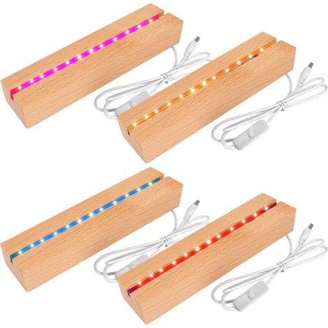 4 Pièces Socle Lumineux LED en Bois, 30cm Socles LED en Bois, USB Base en Bois, Rectangulaire Socle Lumineux Led pour Cristal, Bloc de Verre, Cristal, Bricolage en Verre et Plaques Acryliques (1/5)