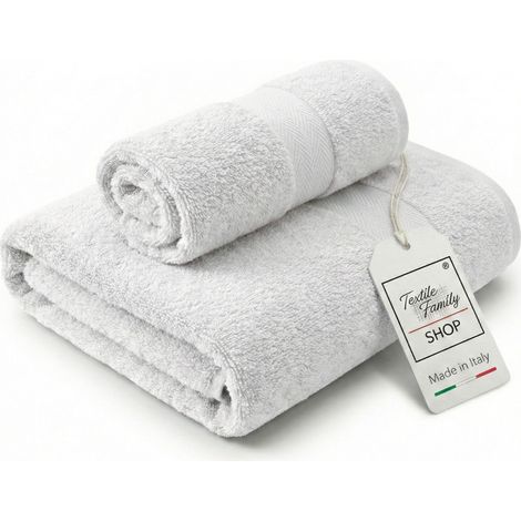 Paire de serviettes blanches pour le visage et invités - éponge éponge 100 % coton 450 g/m² fabriquée en Italie