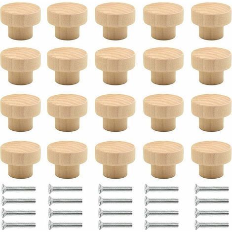 Poignée Meuble Bois 20 pièces Boutons Ronds en Bois Naturel Bouton de Meuble Bois Bouton de Porte Bois Bouton Tiroir Convient aux armoires tiroirs armoires pansements cuisine etc(Couleur de boi (1/5)