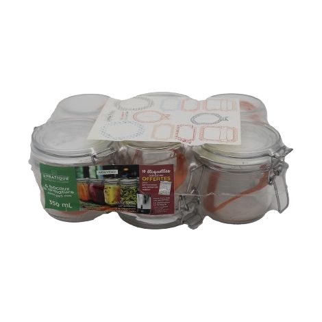 Barattoli con supporto da 350 ml ø85 mm confezione da 6 + 10 etichette - Le Pratique