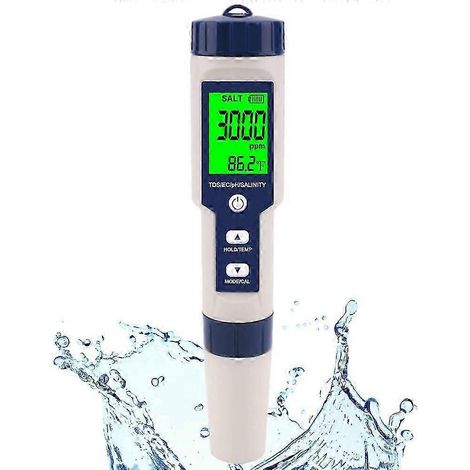Testeur de sel pour piscine, salinomètre numérique, testeur de salinité 5 en 1 haute précision pour eau salée, IP67 W (1/4)