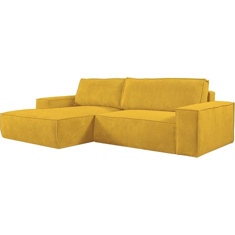 Canapé d'angle gauche convertible en velours côtelé jaune AMELIA (1/5)