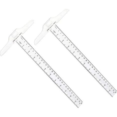 BUNTHAUS 2 Pcs T Carré Plastique Transparent,T Règle Double Face T Carré Règle T Carré pour Dessin et Disposition Générale Travail Bureau Esquisse Outil de Mesure 30 cm