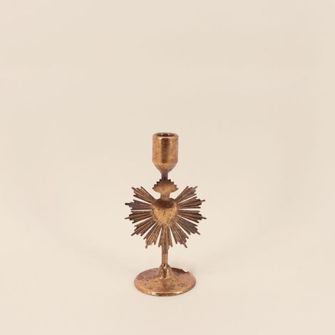 Bougeoir design coeur en métal doré 20cm