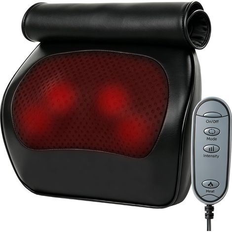 Masseur pour Dos et Nuque avec Chaleur,Coussin de Massage Shiatsu 3D à Pétrissage Profond pour Corps,Épaules, Pieds et Jambes,Noir
