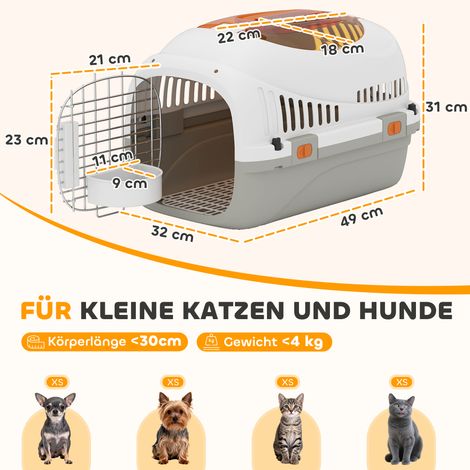 Transportbox Hundetransportbox für Katze Miniaturhunde bis 4kg Hundebox mit Dachöffnung Futternapf 49x32x31cm Hellgrau (1/5)