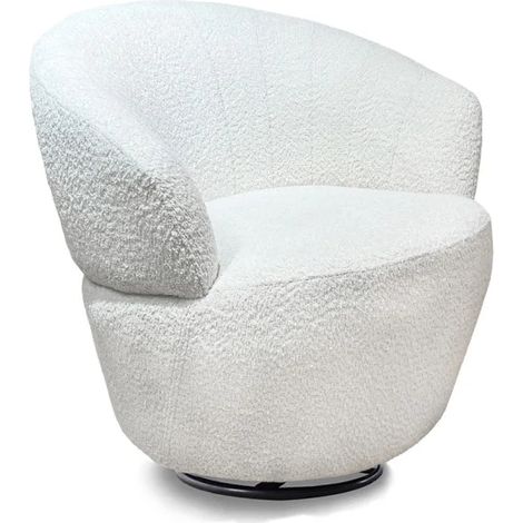 Fauteuil rond pivotant 360° tissu bouclé blanc cassé – COROLLA