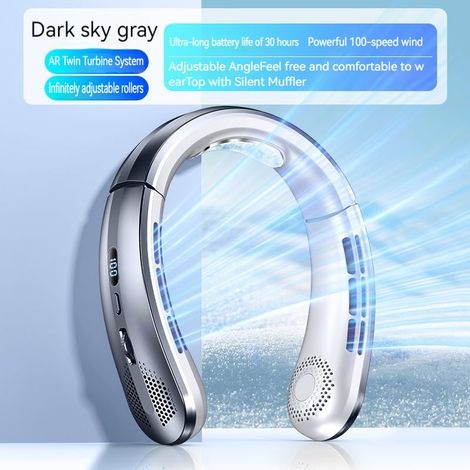 Ventilateur portable pour le cou, réglage continu de la vitesse du vent, conception sans pales, recharge USB-C, brise fraîche et fonctionnement ultra-silencieux (gris) (1/5)