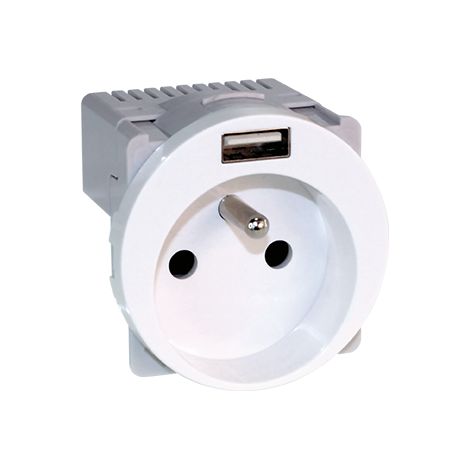 Prise courant 2P+T 16A + USB type A - COMETE Blanc