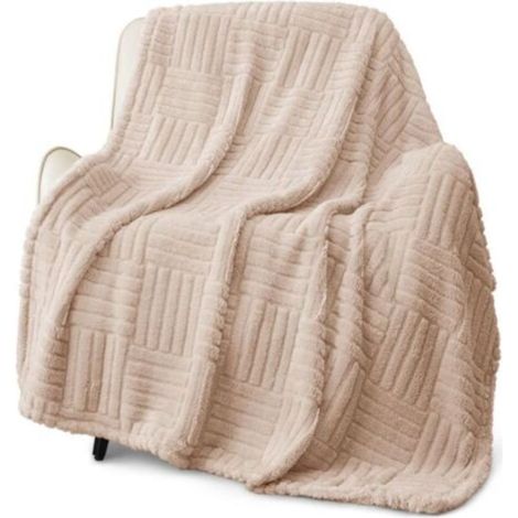 Plaid polaire léger pour canapé, doux et moelleux avec motif jacquard décoratif pour l'été, chaud et moelleux, 180 x 130 cm, camel