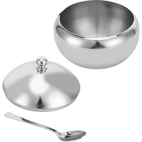 Boîte à épices en acier inoxydable 304, bol à sucre et sel, récipient ménager avec couvercle et cuillère. (1/5)