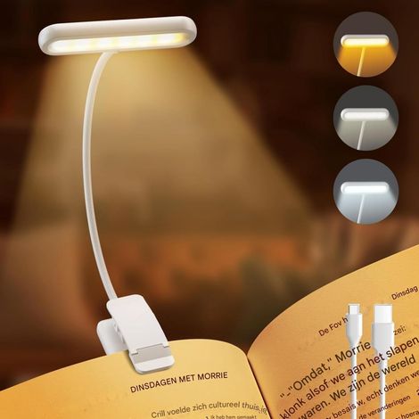 Lampe de lecture avec pince-Lot de 2-Faisceau large-Intensité variable-Col de cygne flexible-Lampe à pince-Lampe de lecture -blanc (1/5)