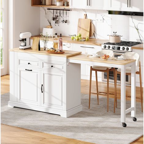 Isla de cocina con ruedas extensible con cajones y hueco para cubo de basura OKWISH (1/5)