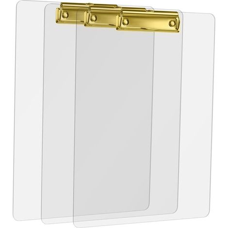 Lntyq Porte-Bloc en Acrylique, Clipboard Acrylique Transparent, 3 Pièce de Clipboard A4 de Conception de Mode, Clipboard avec Pince (Or)