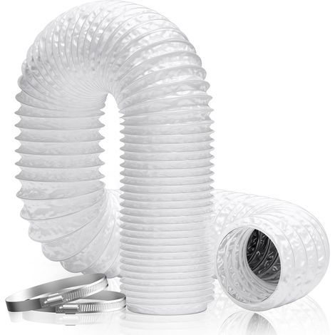 Manguera de ventilación flexible de 150 mm × 5 m, conducto de aire de PVC y lámina de aluminio para secadoras, extractores de aire, calefacción y aire acondicionado (Ø100 mm, 5 metros, blanco). (1/5)