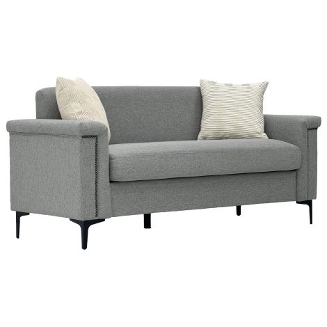 Canapé 2 places 174cm en tissu lin fin, cadre en bois massif et pieds métal, avec 2 coussins carrés Gris clair (1/5)
