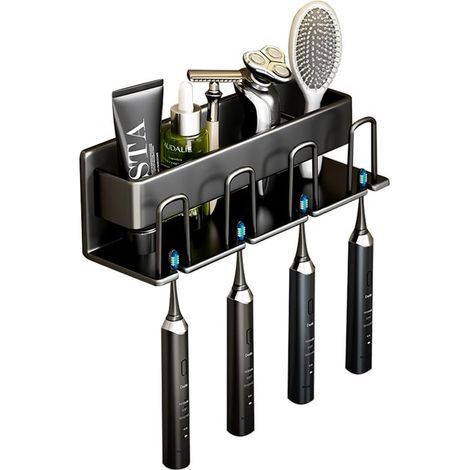 Wall-mounted toothbrush holder, suitable for cup holders and bathroom toothbrush holders (black, four pieces) (1/4)