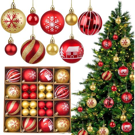 CCYKXA 44 Stück Weihnachtskugeln, rote und goldene Weihnachtskugeln 6 cm/3 cm, bruchsichere Kunststoff-Weihnachtskugeln, Weihnachtsbaumschmuck (rot und gold) (1/5)