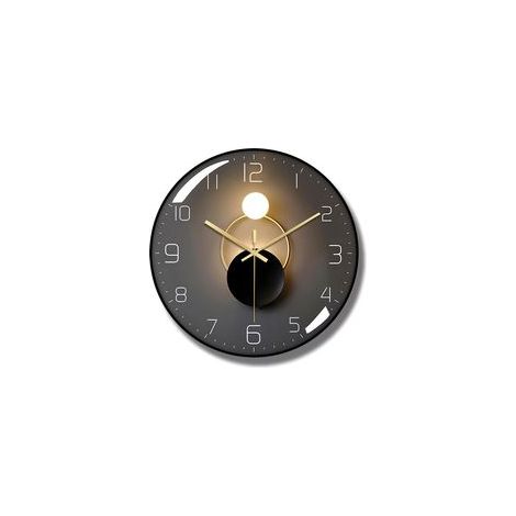 Horloge murale, 30 cm (12 pouces), silencieuse, ronde, grande horloge murale 3D en verre bombé, fonctionne à piles, horloge décorative pour salon, chambre, bureau, décoration murale – Noire