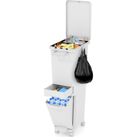 COSTWAY 3 in 1 Pattumiera 32L, Cestino per Rifiuti con 2 Cassetti, 2 Scomparti Superiori e Adesivi, Pattumiera in Plastica a Pedale per Cucina Sala da Pranzo Soggiorno, 40x26x84 cm (1/5)