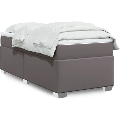 Boxspringbett mit Matratze Grau 100x200 cm Kunstleder