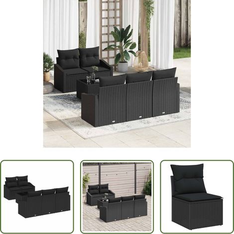 Poly-Rattan - Sofa Set mit Kissen mit Speicher 6 pcs Schwarz Poly-Rattan (1/5)