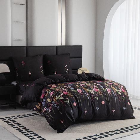 Linge de lit en coton 220x200 motif prairie fleurie (1/5)
