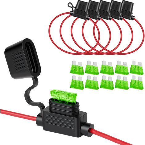 5 x 12 AWG Car Fuse Holder, 12 V Medium Blade Pluggable Waterproof Fuse Holder, with 10 Pieces 30A Fuses for Aut/Truck/Motorcycle/Boat (1/5)
