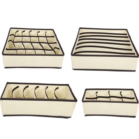 4 compartiments pliables pour tiroir, boîtes de rangement pour sous-vêtements, chaussettes, cravates, soutien-gorge et serviettes, lot de 4. (1/5)