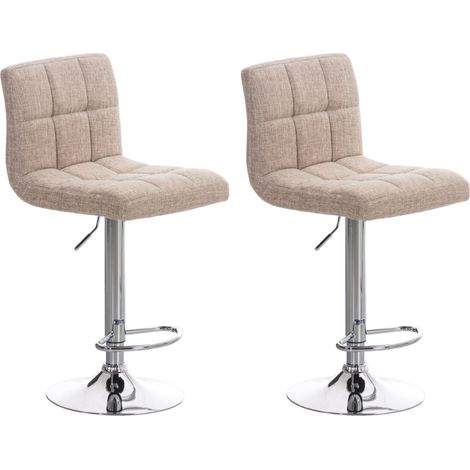 Set di 2 sgabelli da bar dal design retrò-moderno con cuciture quadrate in tessuto crema e metallo cromato 100006033