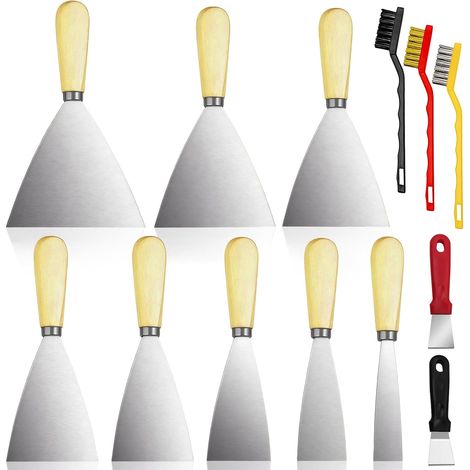 8 Pcs Spatule Enduit Lissage, Couteau à Enduire, Spatule de Peinture en Acier Inoxydable, Grattoirs à Papier Peint, Couteau à Mastic pour Remplissage et Grattage de Peinture ou Papier Peint (1/5)