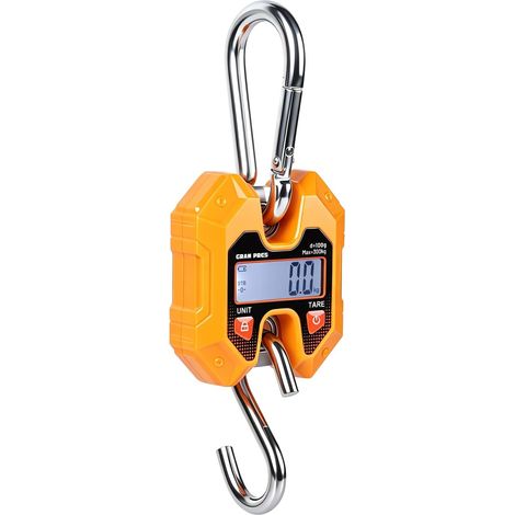 Digitale Hängewaage bis 300 kg, tragbare elektronische Industriewaage mit Haken, für Jagd, Angeln, Landwirtschaft, Fabrik, Gepäck, Hafenwägung, Orange