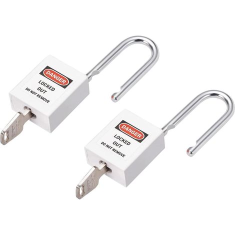 Lot de 2 cadenas de sécurité, blanc, 38mm, à clé identique, pour Électrique/Hydraulique/Pneumatique
