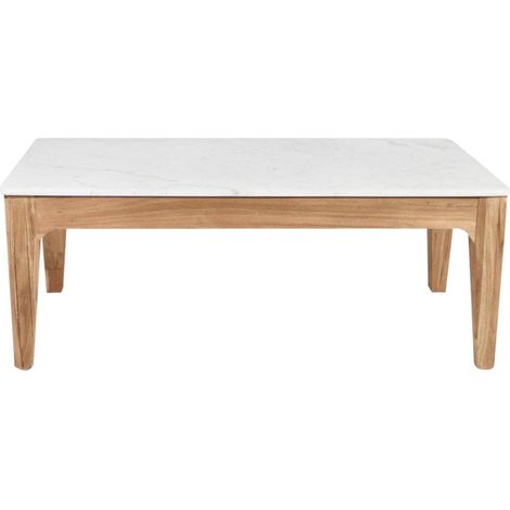 Made In Meubles – Table basse fixe en bois de manguier et marbre – Plateau spacieux 116.5 x 55.5 cm – Extrémités arrondies pour design épuré (1/5)