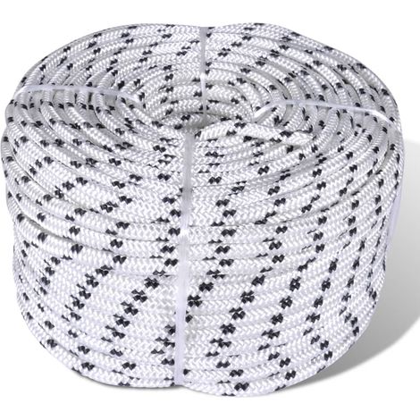 Corde tressée pour bateau, polyester, 10 mm, 250 m, blanche