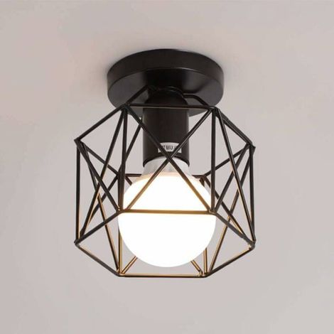 Plafonnier cage en métal noir style industriel rétro, plafonnier en fer forgé style industriel, lustre de salon, lustre style industriel (1/5)