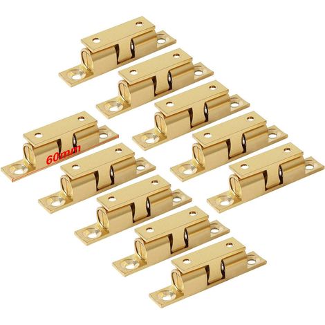 Laiton Double Loqueteau à Billes 60mm Rouleau Loquetaux Fermeture pour Placard Meubles Porte Armoire Loquet Serrure de Portiere (10 Pcs) (1/5)