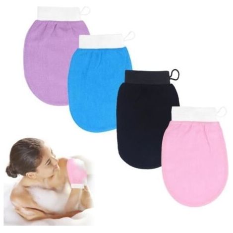 Gant Exfoliant, Lot de 4 Gants de Gommage pour le Corps, Douche Gants, Exfolie Efficacement la Peau Morte, Nettoyage en Profondeur (1/4)